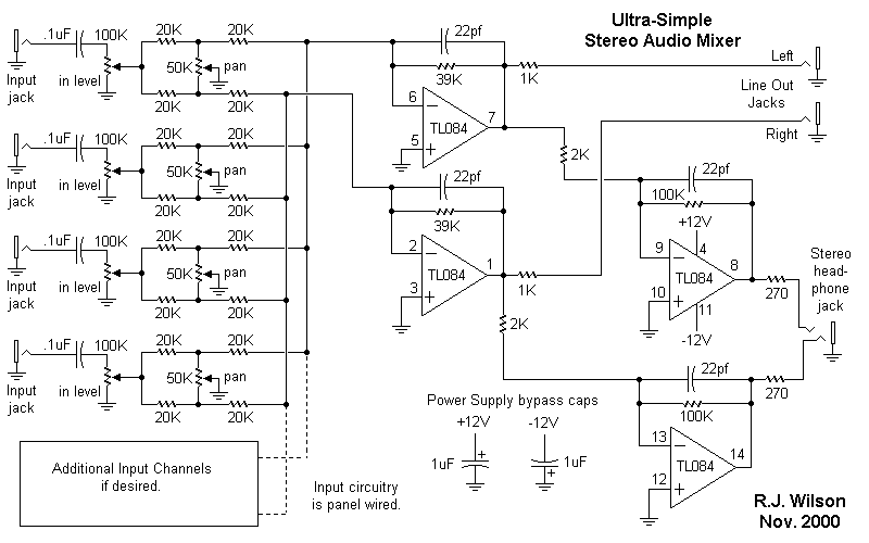 stereo audio mixer circuit