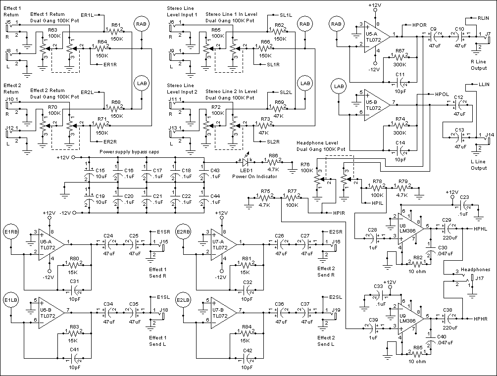 Audio Mixer Circuit Schematic